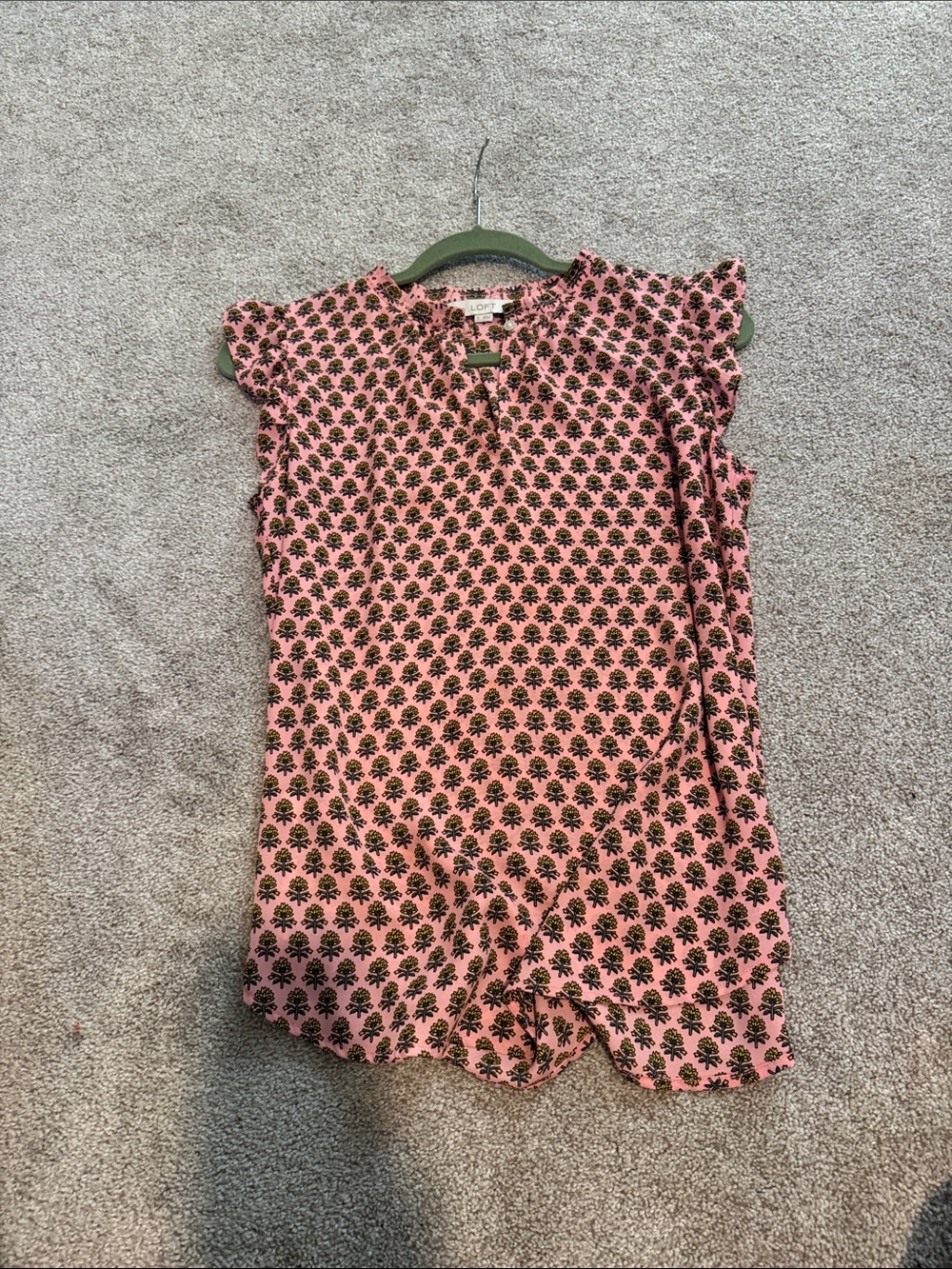 LOFT Pink Floral Cap-Sleeve Ruffle Top